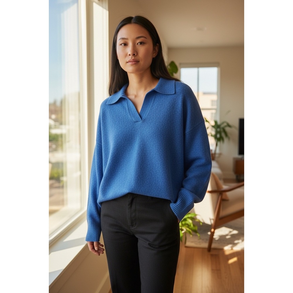 Simply Vera Vera Wang Royal Blue V-Neck Collared Sweater